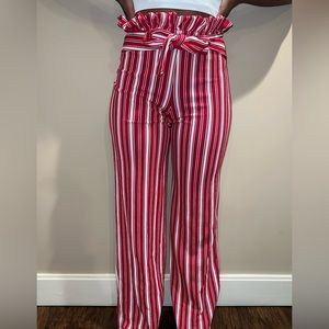 Boohoo red and white trousers